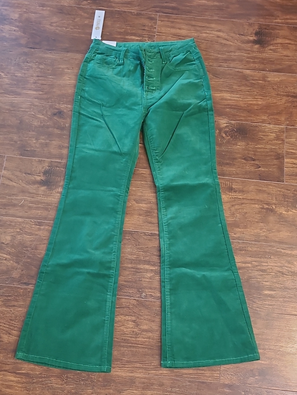 Potili High-Waist Green Courderoy Flare Women's Jeans Size 6